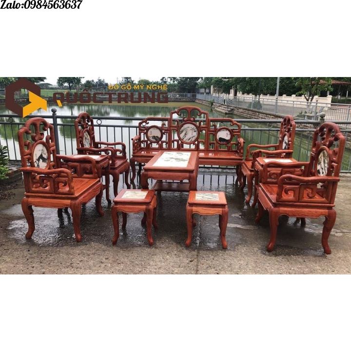 Bàn ghế gỗ - Bộ móc mỏ hương đá 10 món