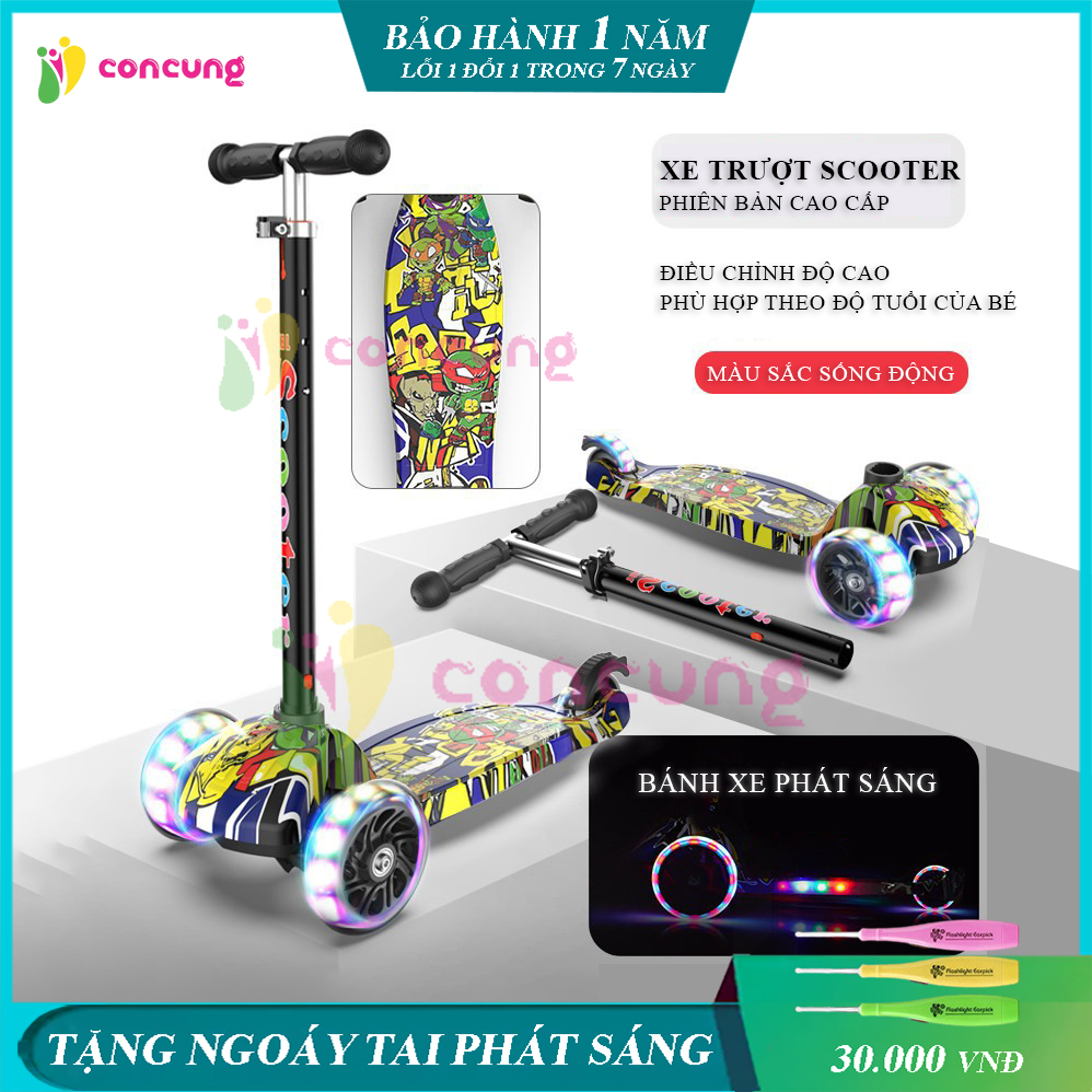 Xe trượt scooter trẻ em cao cấp ba bánh phát sáng ,siêu thế hệ mới màu sắc độc đáo cho bé thoả sức vận động Bảo hành 12 tháng lỗi 1 đổi 1 trong 7 ngày