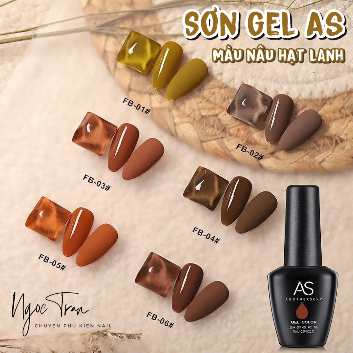 [HCM] Sơn Gel AS | Màu Nâu Hạt Lanh | Mã FB