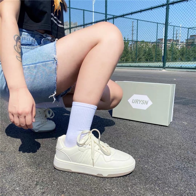 Giày Sneaker Trắng Kem Đế Viền Nâu(Kèm Ảnh Thật)