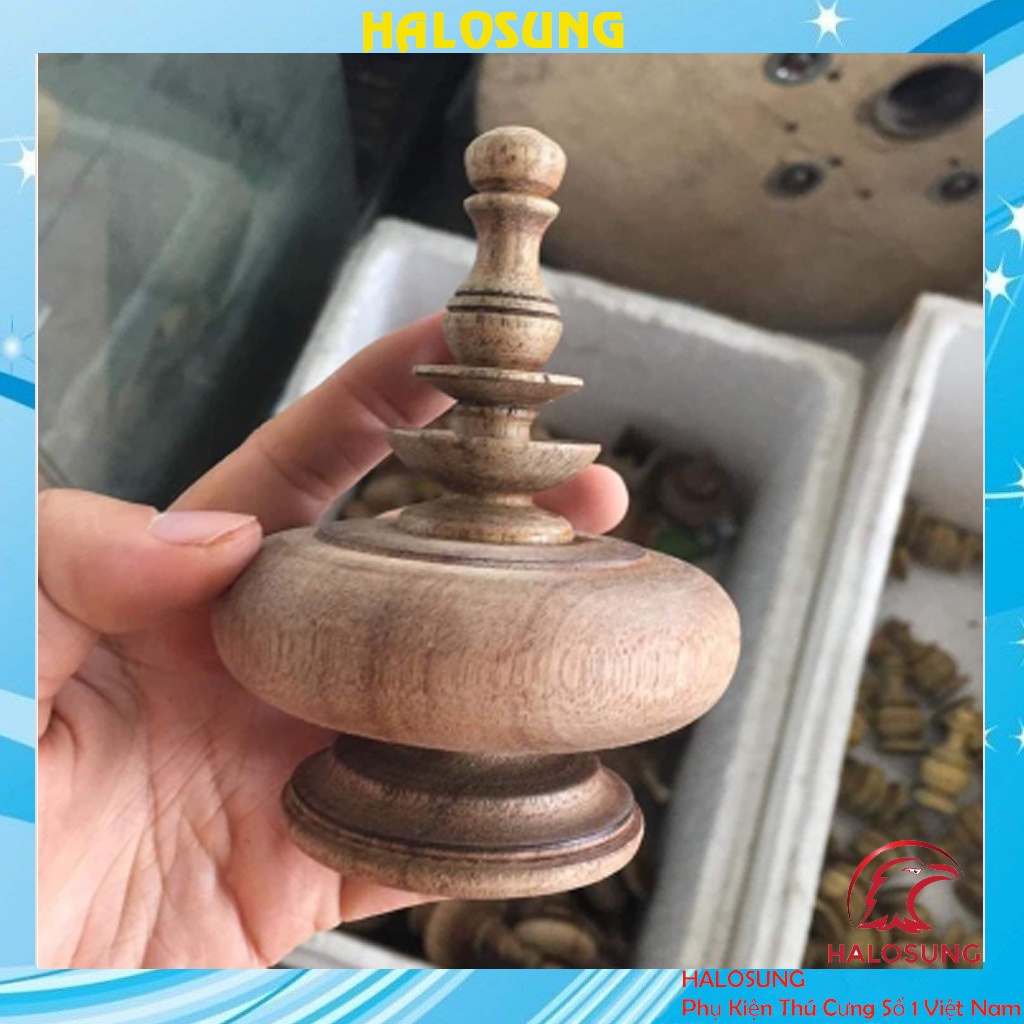 Nậm lồng chim chào mào chất liệu gỗ Muồng siêu đẹp phụ kiện lồng chim Halosung PK144