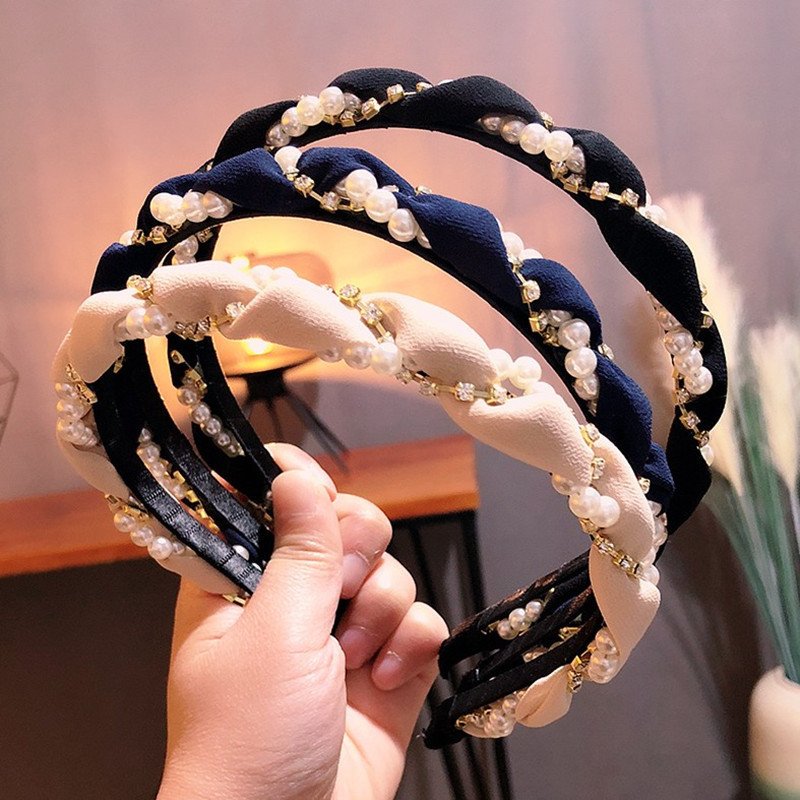 Xược Cài Tóc Vải Lụa Satin đính Ngọc Trai Phong Cách Hàn Quốc