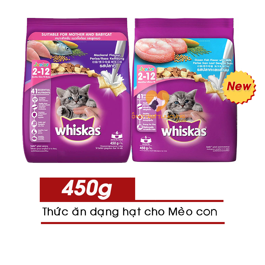 Thức Ăn Hạt Whiskas Cho Mèo Con Gói 450g - Vị Cá Và Sữa - Whiskas Junior - [Nông Trại Thú Cưng]