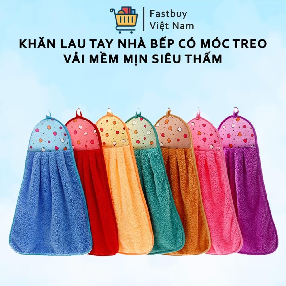 Khăn Lau Tay Nhà Bếp Đa Năng Loại Dầy Siêu Mềm Siêu Thấm Hút, Khăn  Có Móc Treo Siêu Tiện Lợi