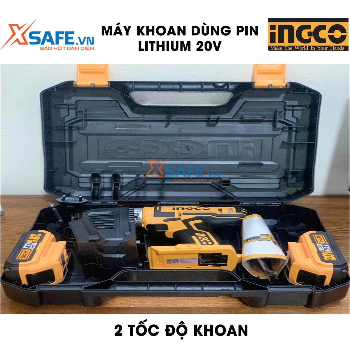 Drill using lithium battery 20V ingco CDLI200215 bundled 2 battery and 1 fast charging in one hour. Electric drill lithium battery 20V two speed 0-400Min and 0-1500/min, WARRANTY 3 month-genuine product by xsafe