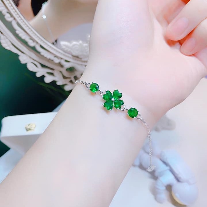 Lắc tay nữ bạc ta mặt cỏ 4 lá MS75