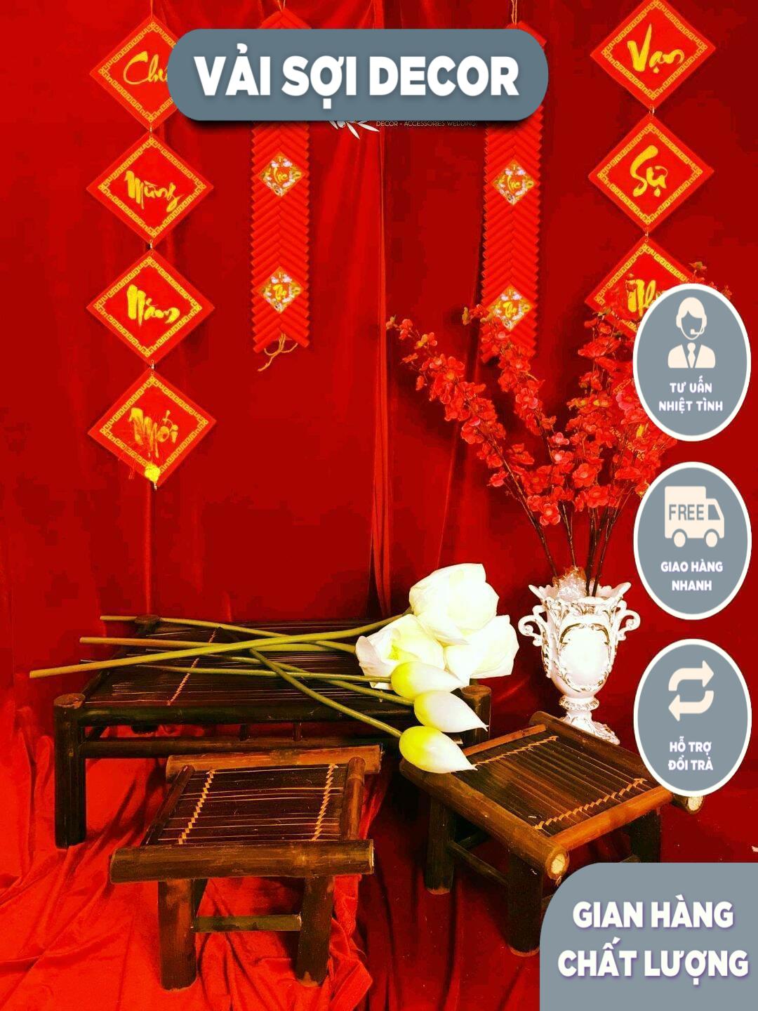 Vải nhung màu xanh rêu và đỏ cờ ( vai nhung 5m x 1,5m)