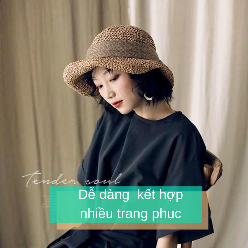Mũ cói mềm phối nơ vải