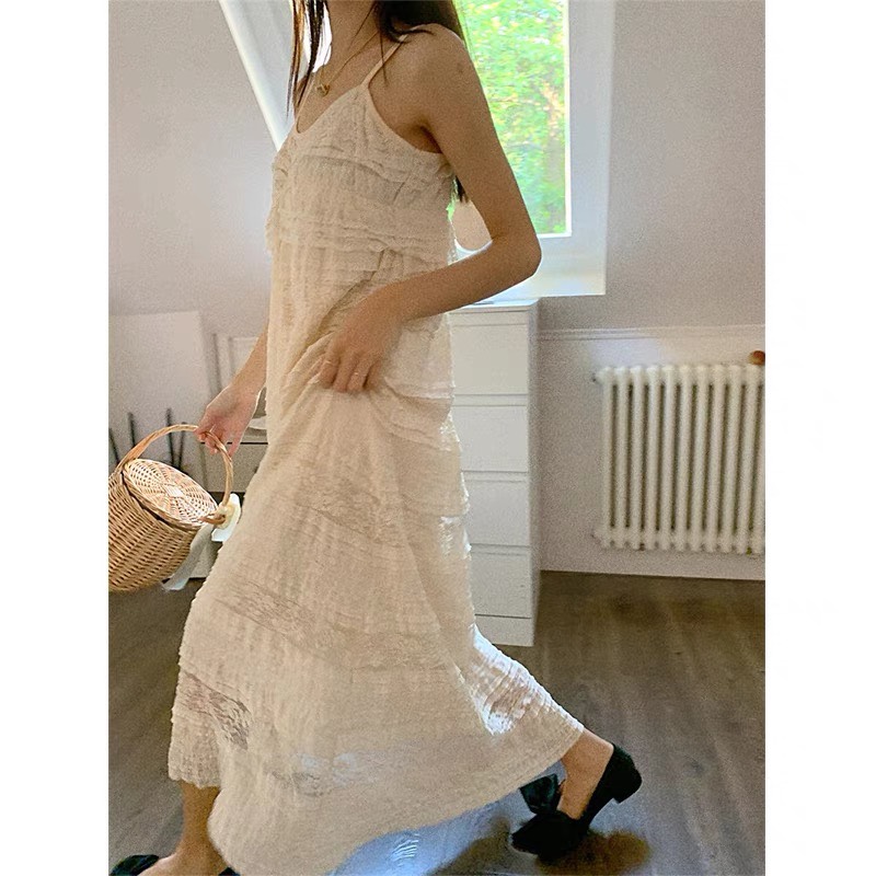 Đầm ren 2 dây maxi vintage hàng qc cao cấp