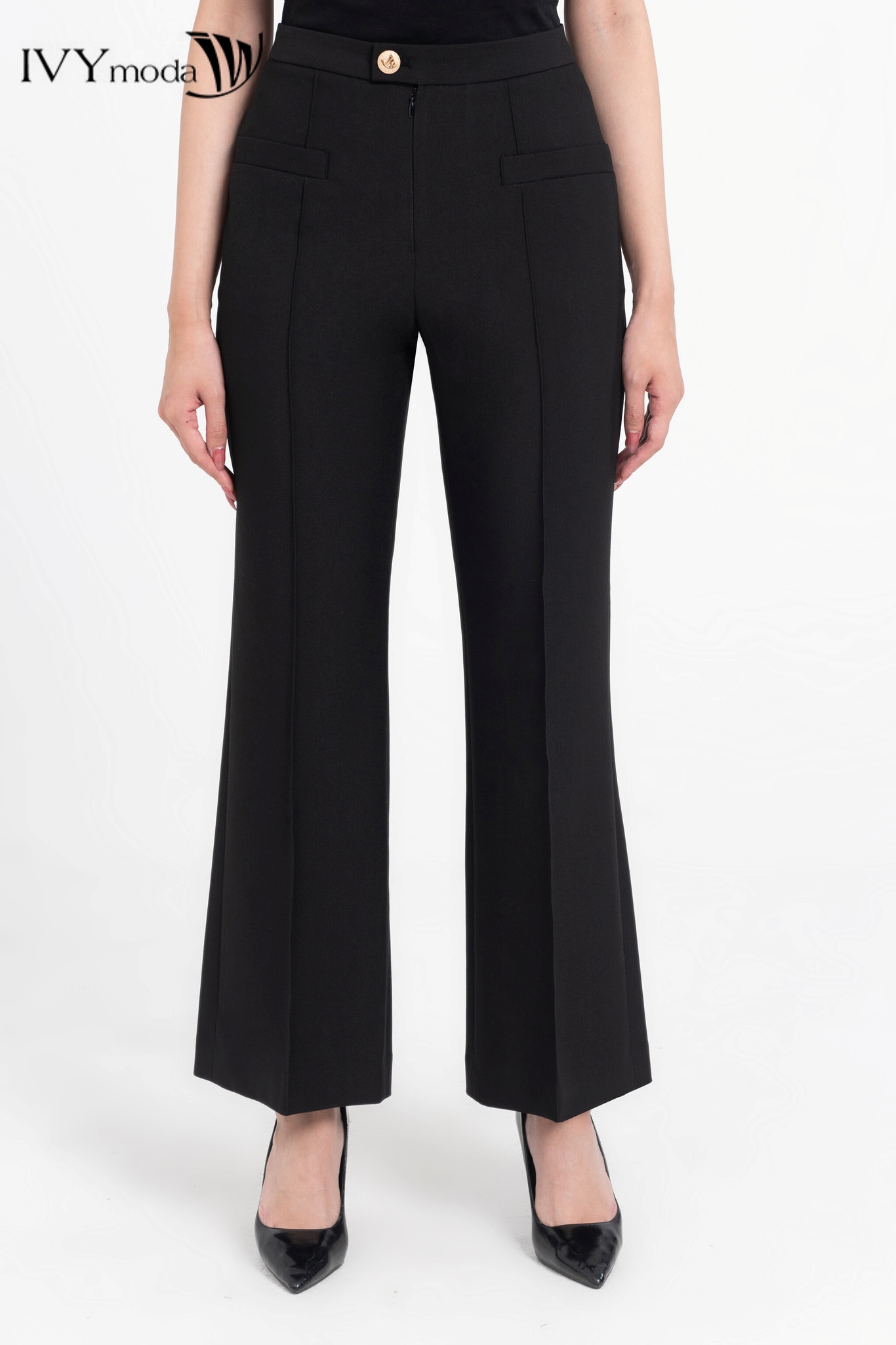 Quần ống loe may ly giữa IVY Moda MS 22M8048