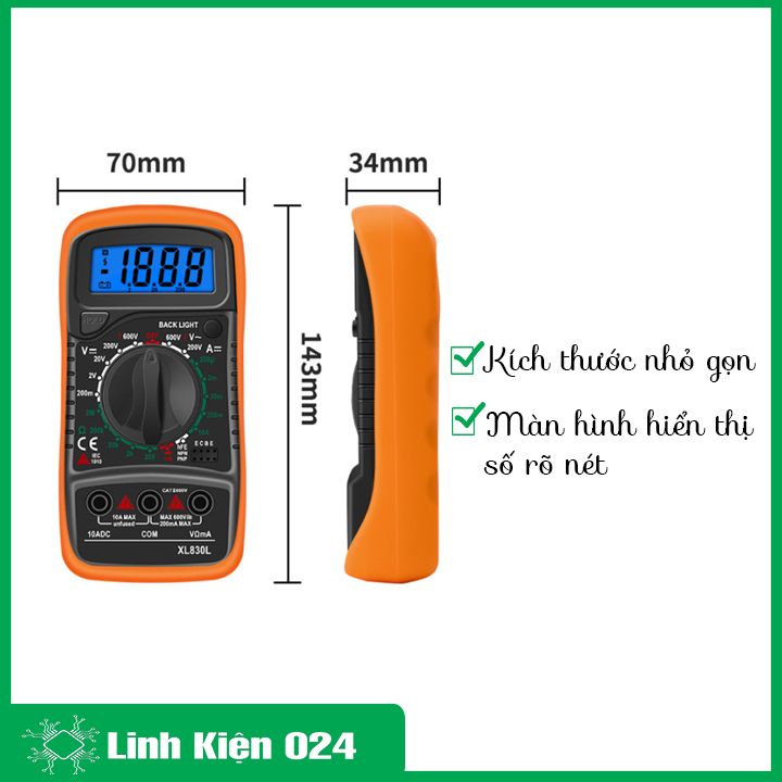 Đồng hồ đo điện tử vạn năng XL830L, đồng hồ đo điện đa năng XL 830L, đo điện áp hiển thị số, đồng hồ đo có kèm pin theo