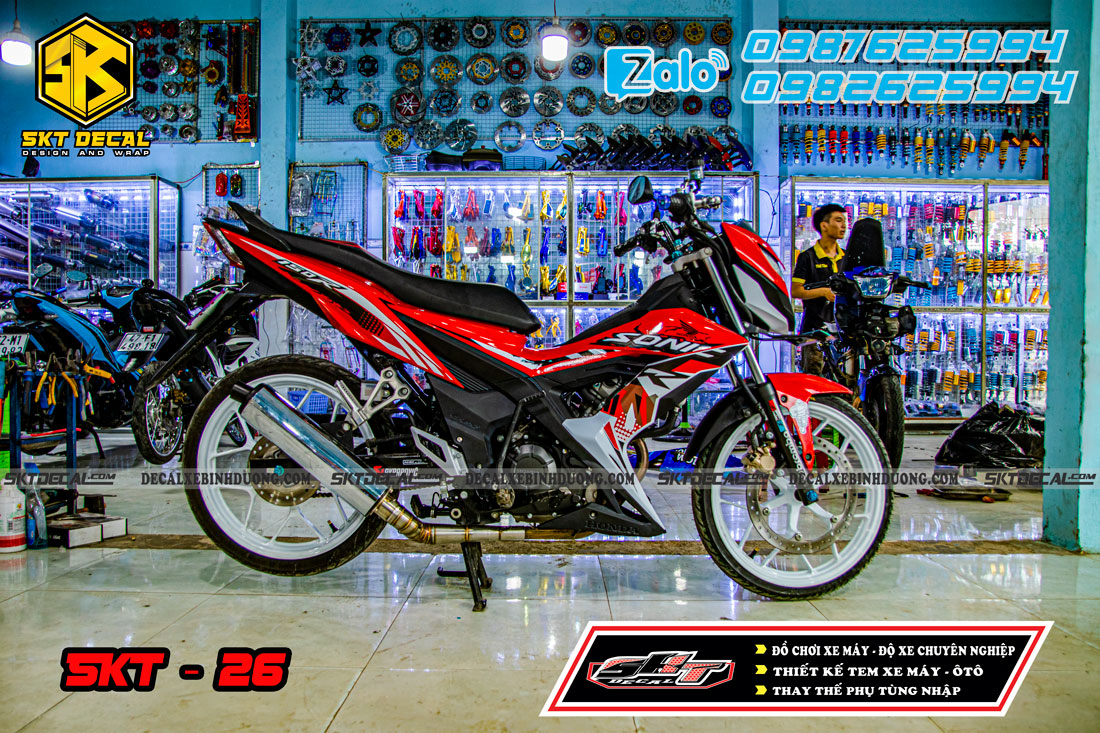 tem trùm xe sonic đỏ trắng đen