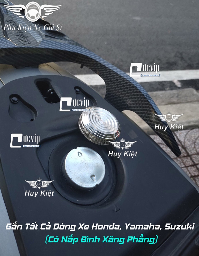 Ốp nắp bình xăng salaya inox 304 nguyên khối gắn xe honda, yamaha, suzuki có nắp xăng phẳng ms5547
