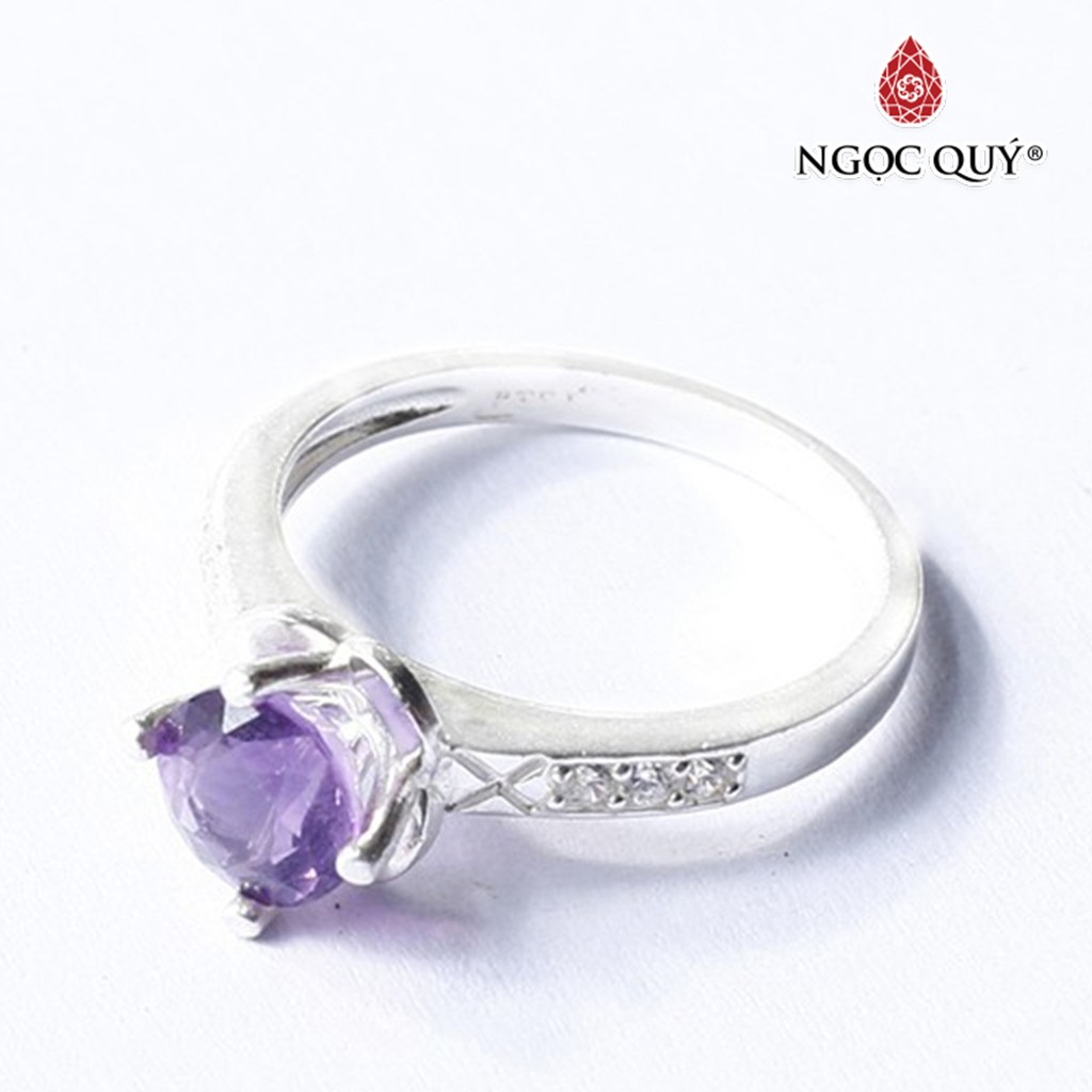 Nhẫn bạc họa tiết đơn giản đính thạch anh tím cao cấp - ngọc quý