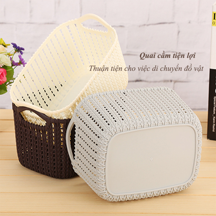 Giỏ nhựa giả mây đựng đồ đa năng (10x12x20cm)