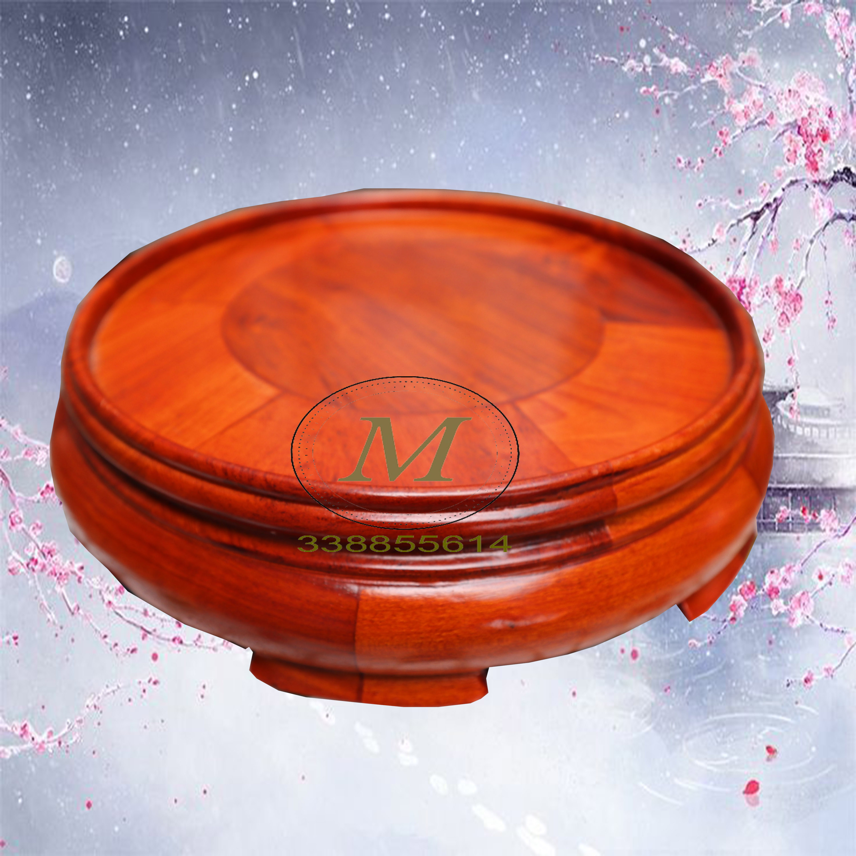 Kỷ đế tròn cao 6cm gỗ hương đỏ Kỷ tròn đôn tròn không chân đế kê bát hương