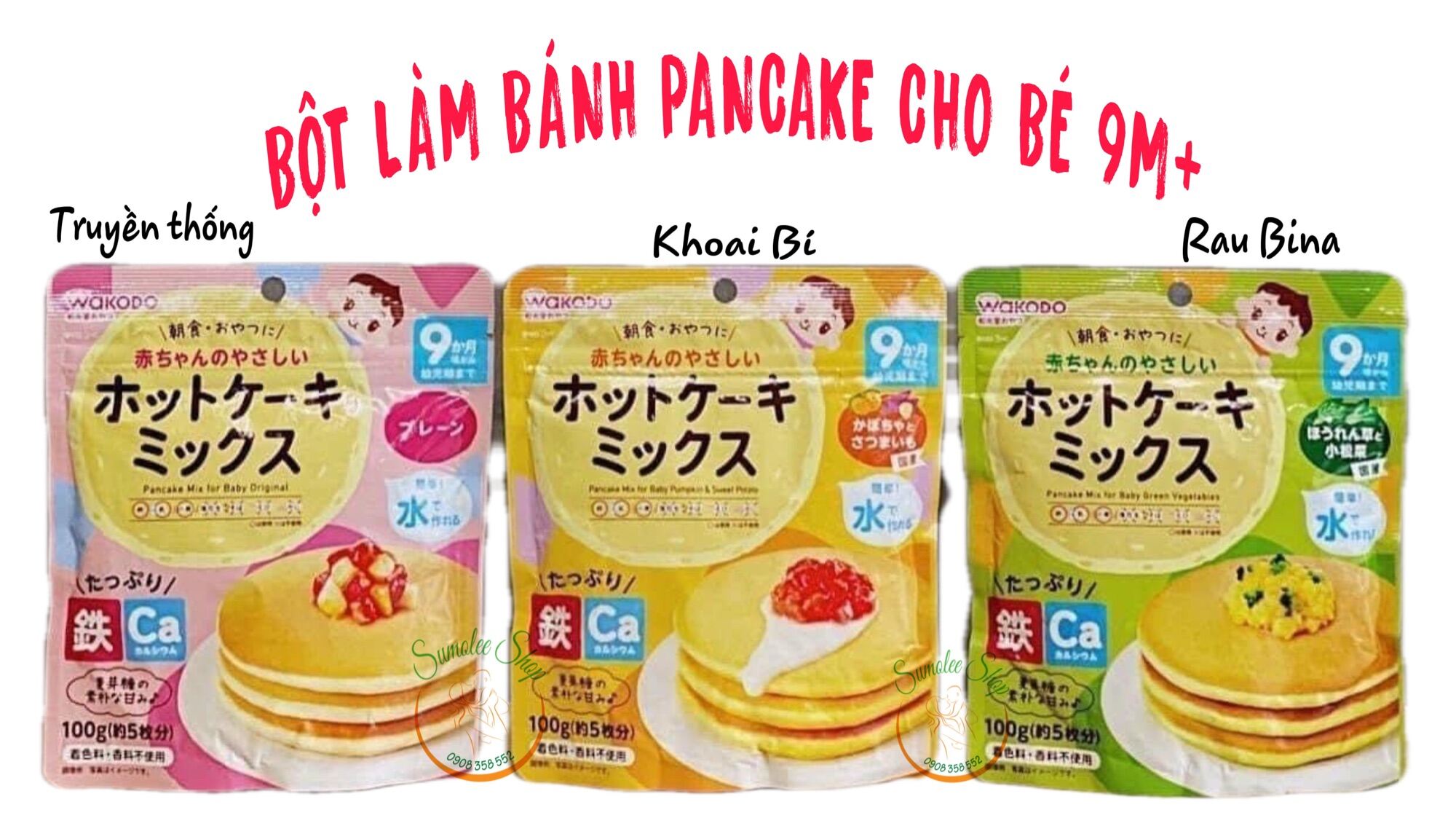 Bột làm bánh pancake (doraemon) Wakodo cho bé 9m+