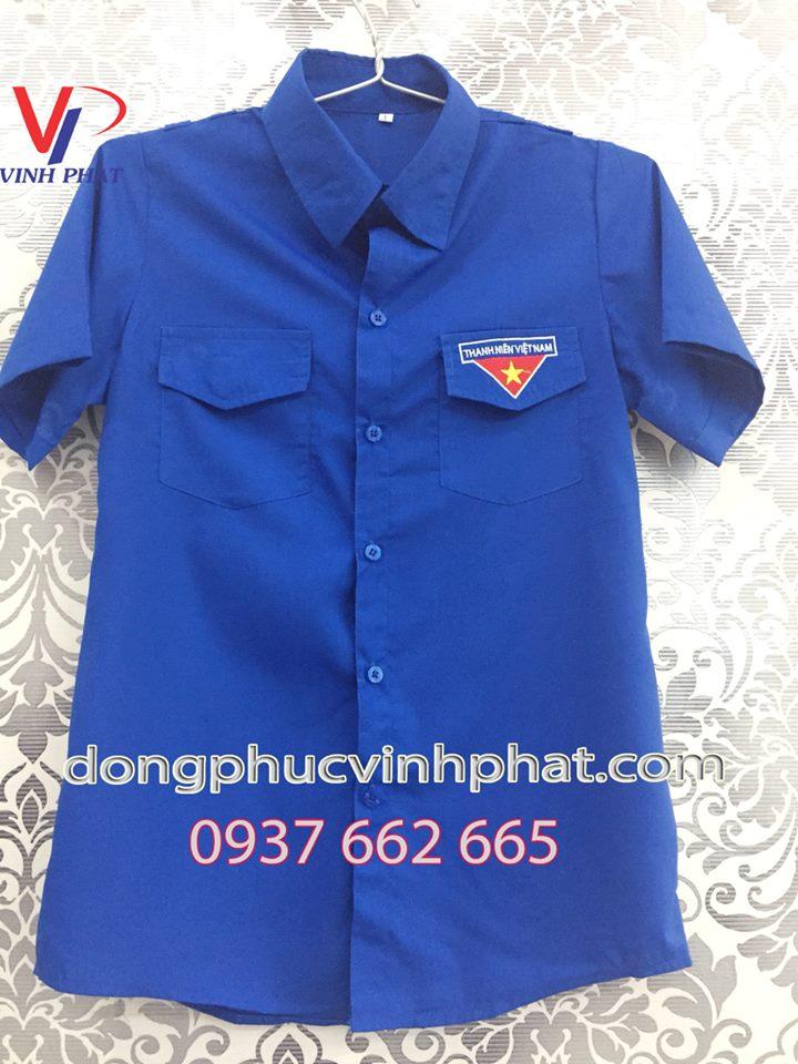 Áo Sơ Mi Đoàn Thanh Niên Tay Ngắn Nam, Áo Đoàn Viên Logo Thêu