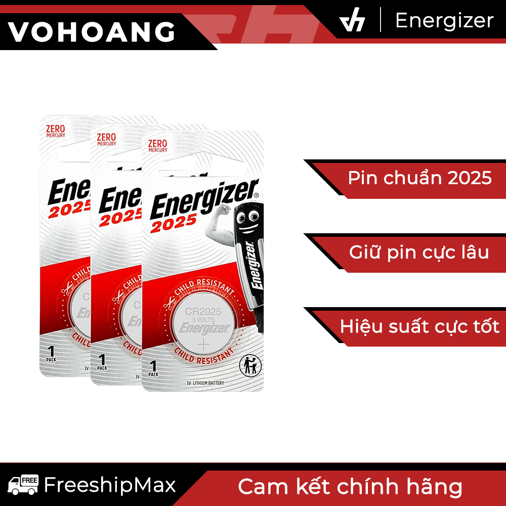 3 viên Pin Energizer 2025 3V pin CMOS laptop, remote một số loại xe máy, máy đo