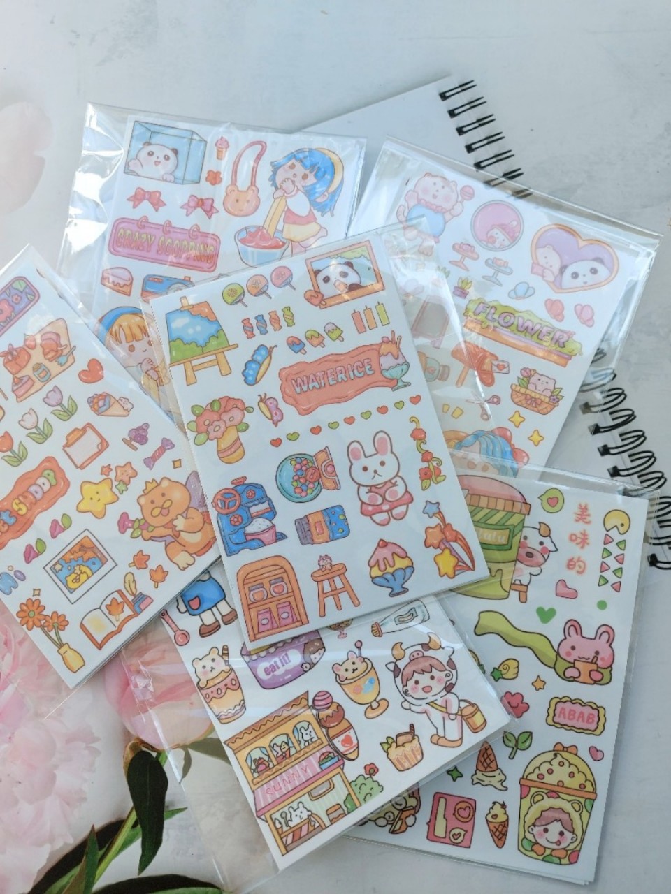 SET 4 Tấm sticker chibi dán hoạt hình khổ A6 , Chưa cắt
