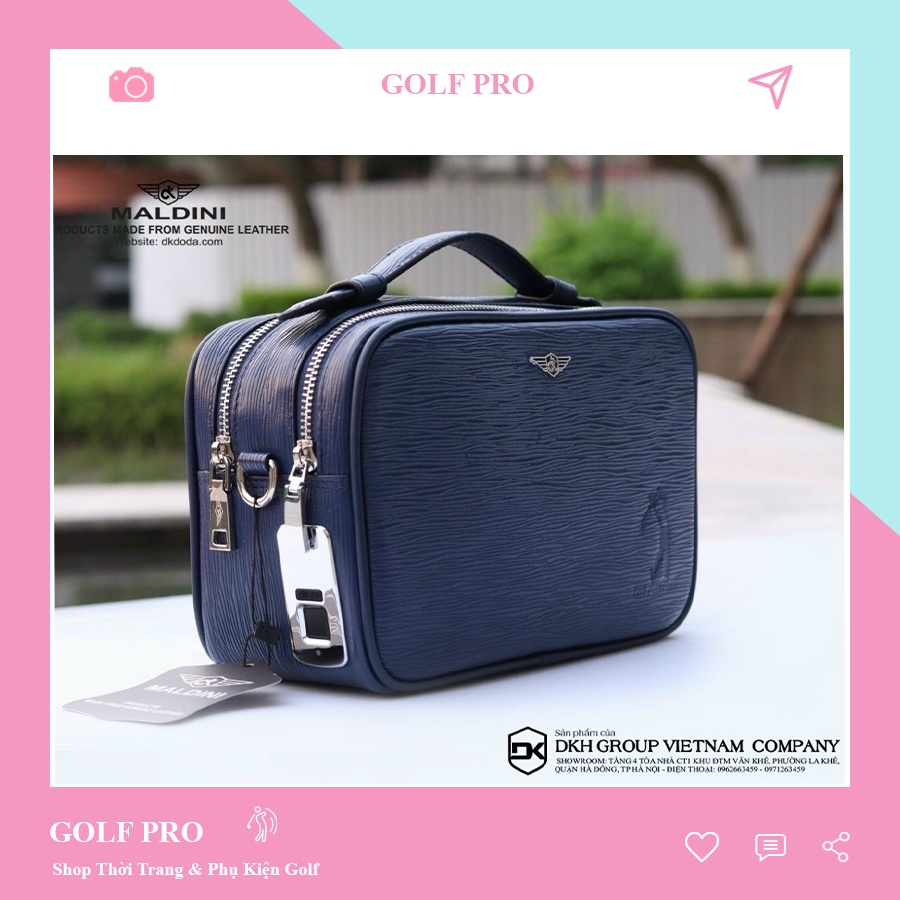 Túi golf cầm tay maldini da bò nhập khẩu italia có khóa vân tay cao cấp đựng phụ kiện cá nhân ct010
