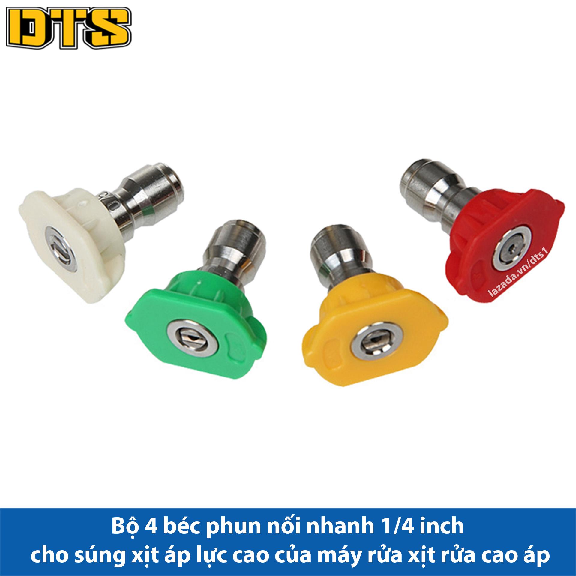 Bộ 4 Béc phun - Đầu béc gắn súng xịt rửa của máy rửa xe áp lực cao - Ren nối nhanh 1/4 inch