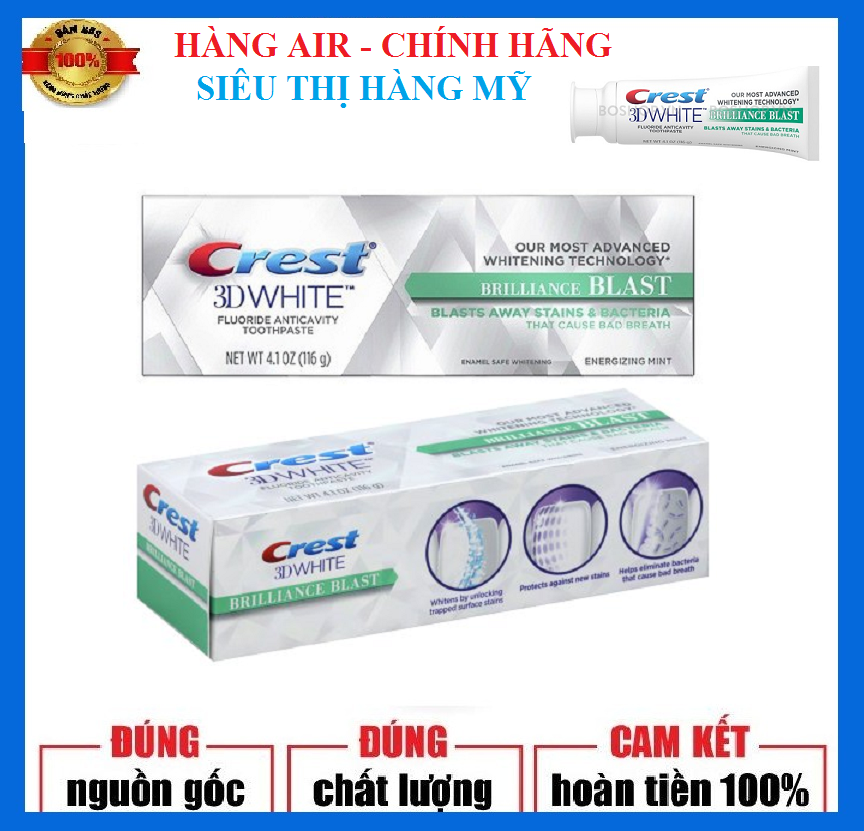 Combo 2 Kem đánh răng 3D Crest White Nhập Mỹ