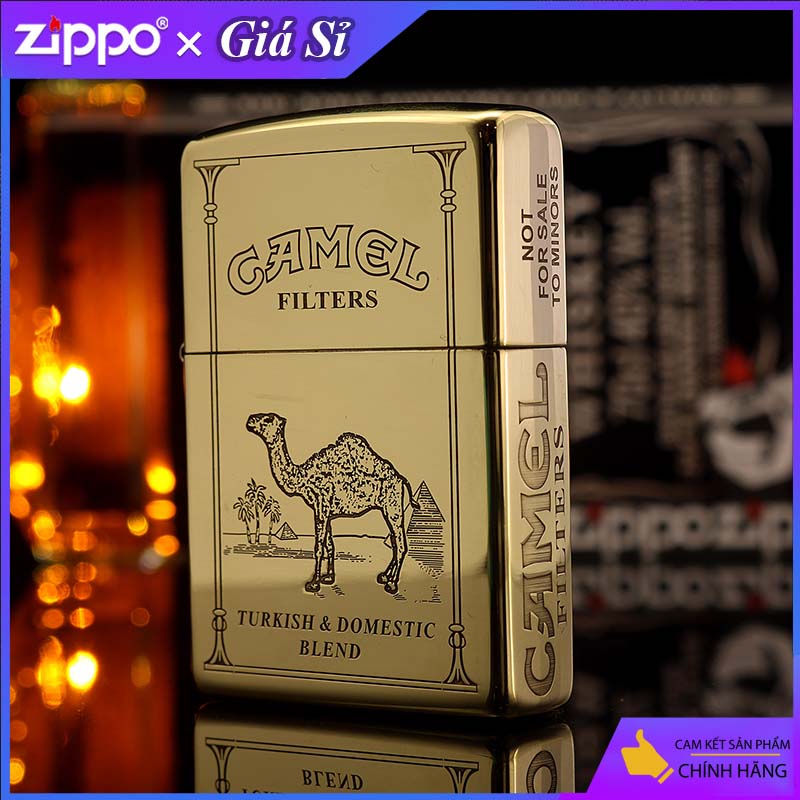 Bật lửa Zippo khắc Lạc Đà CAMEL bản tiêu chuẩn màu vàng bóng