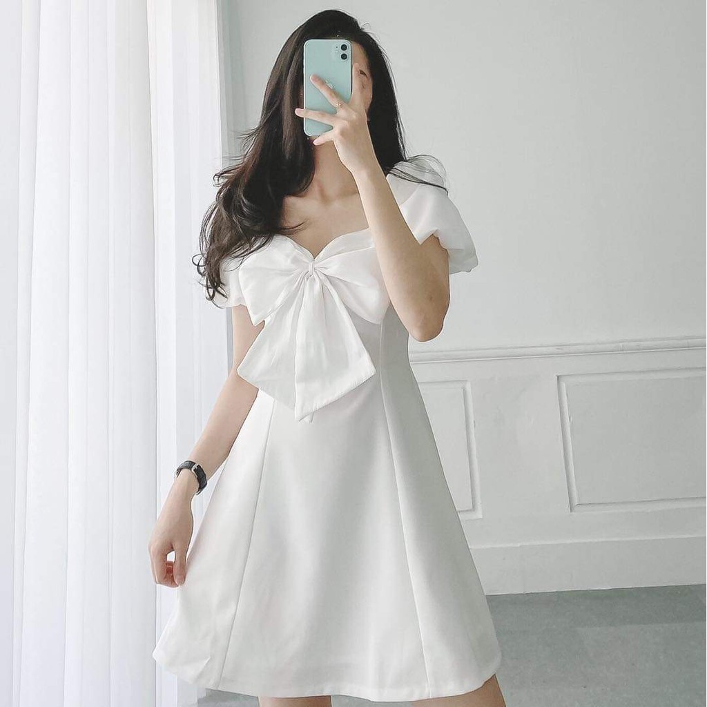HCM]Đầm váy trắng nơ ngực dạo phố xinh xắn | Lazada.vn