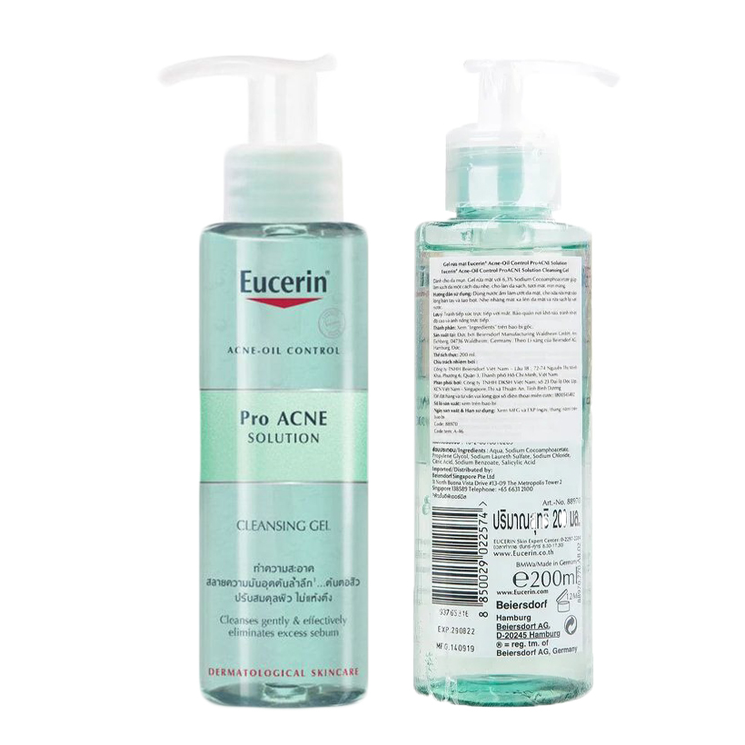 Eucerin - Gel Rửa Mặt Cho Da Nhờn Mụn ProAcne Cleansing 200ml