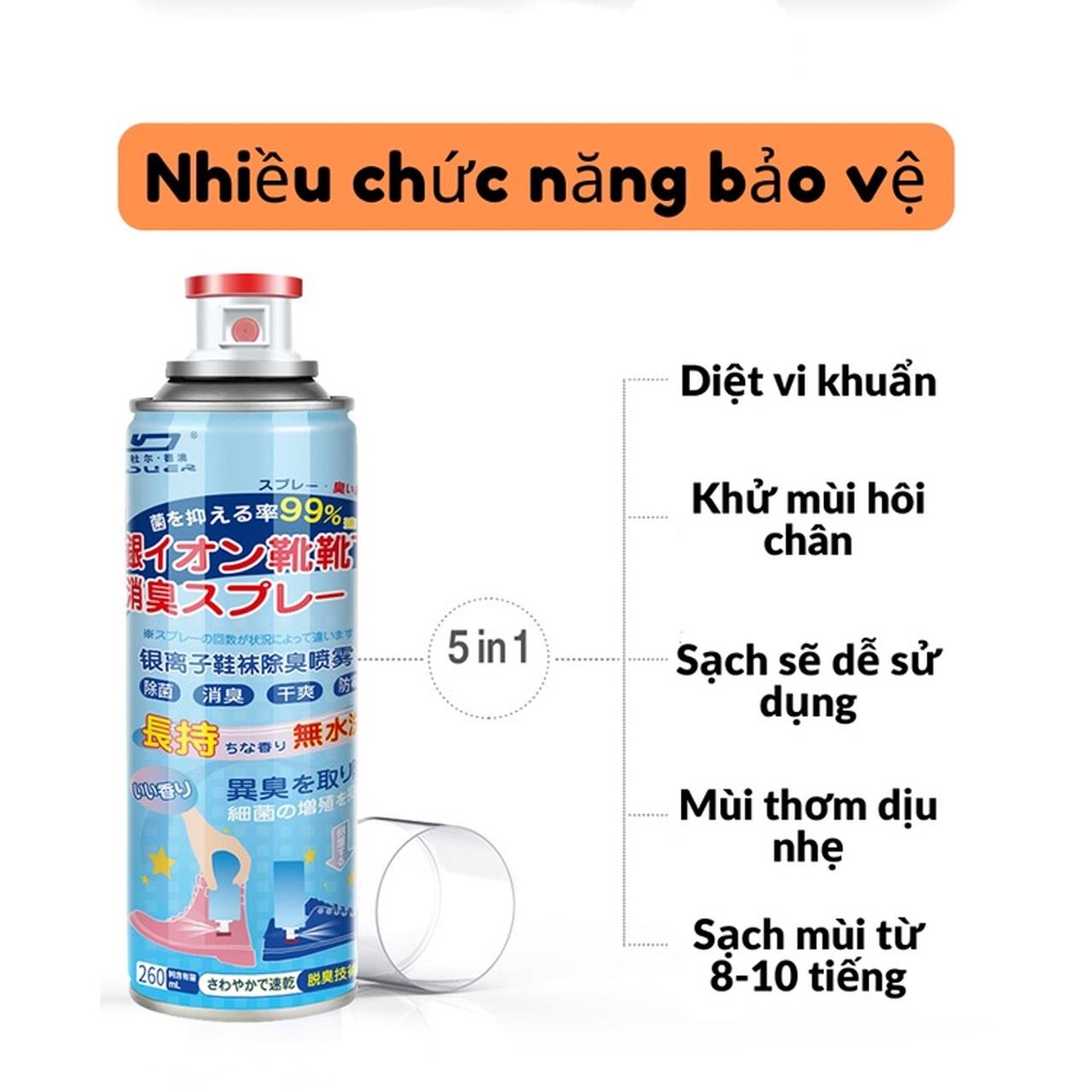 Chai Xịt Khử Mùi Hôi Giày Dép 260ml Tiện Lợi - Đảm Bảo An Toàn Cho Da