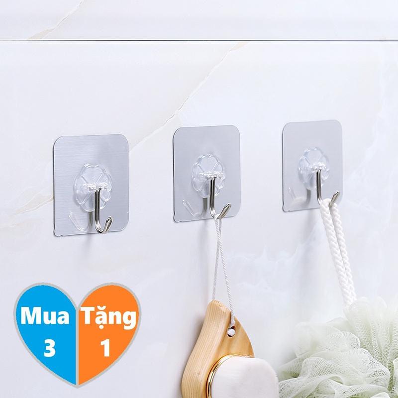 Mua 3 Tặng 1 - Móc treo đồ dán tường siêu dính - Móc nhựa dán tường chịu lực trong suốt - Móc dán tường siêu dính trong suốt