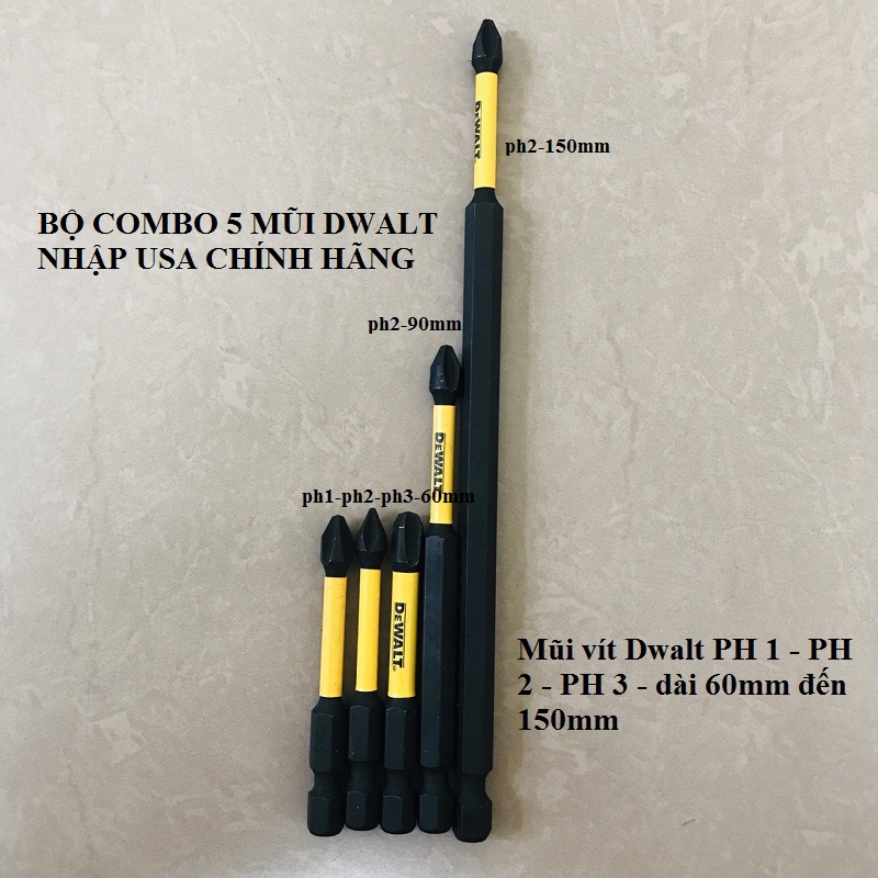 Bộ 5 mũi vít dewalt có từ ph2 nhập loại tốt