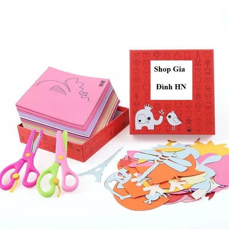 Bộ thủ công kéo cắt giấy tạo hình cho bé 240 tờ kèm 2 kéo cho bé tập cắt