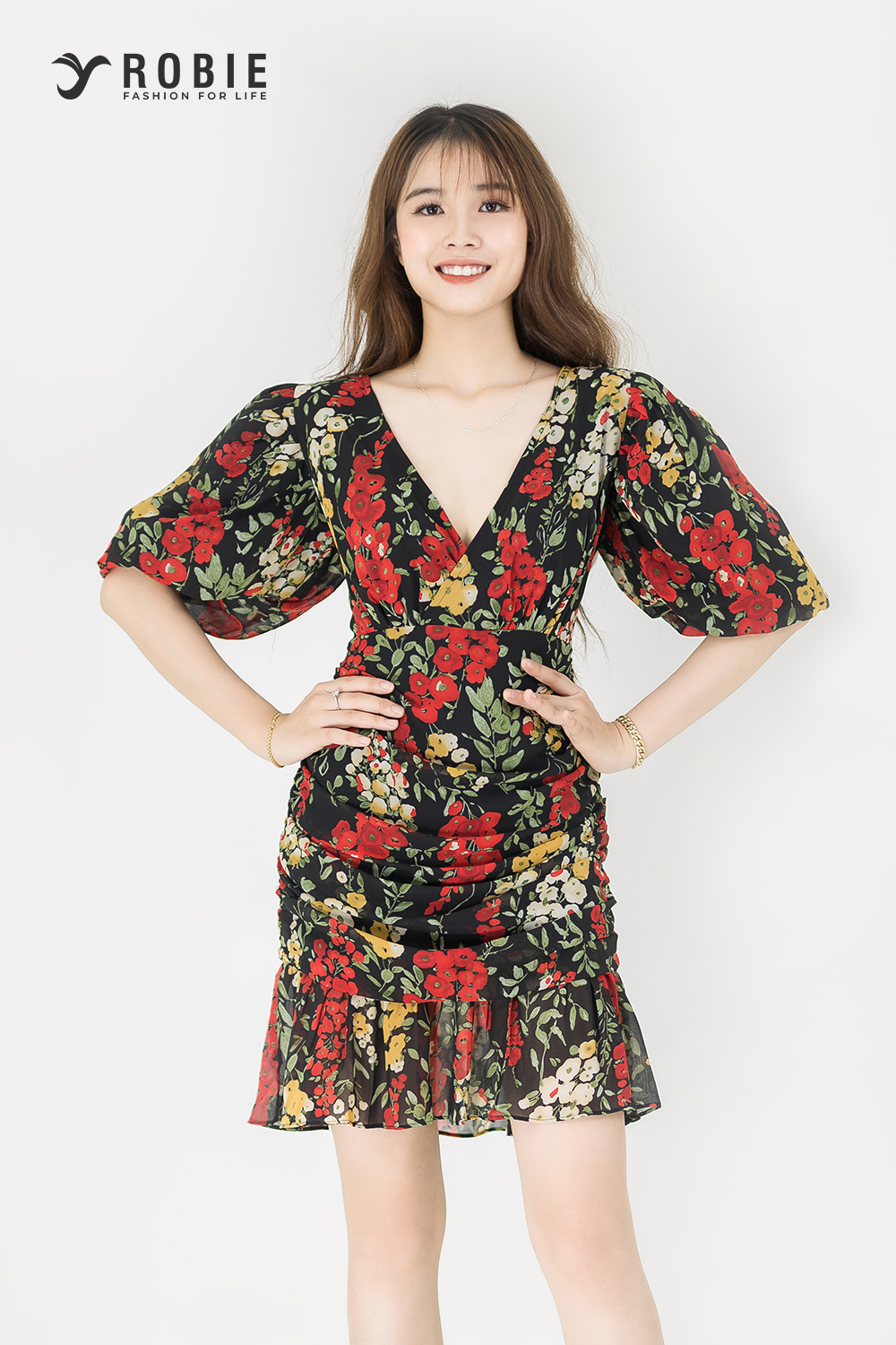 Đầm bông body nhúng tay phồng RB16