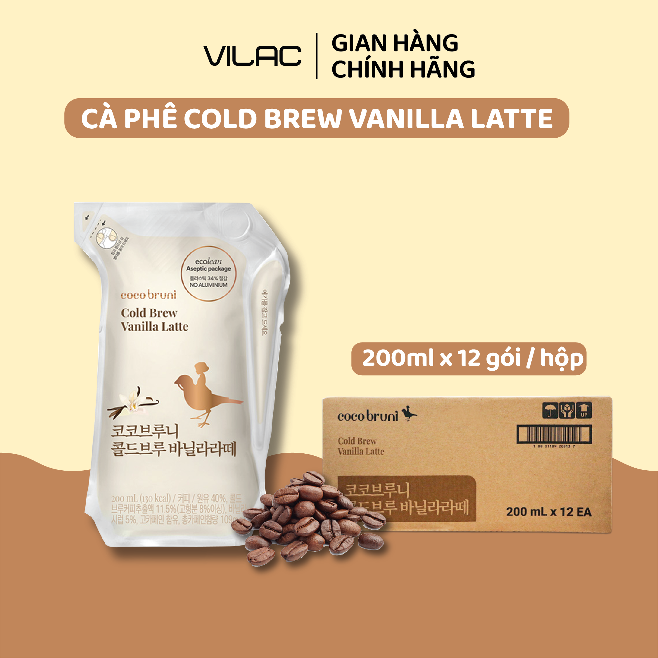 [25/10/2024] CÀ PHÊ COLD BREW VANILLA LATTE COCOBRUNI (COCOBURUNI COLD BREW VANILLA LATTE) 200ML