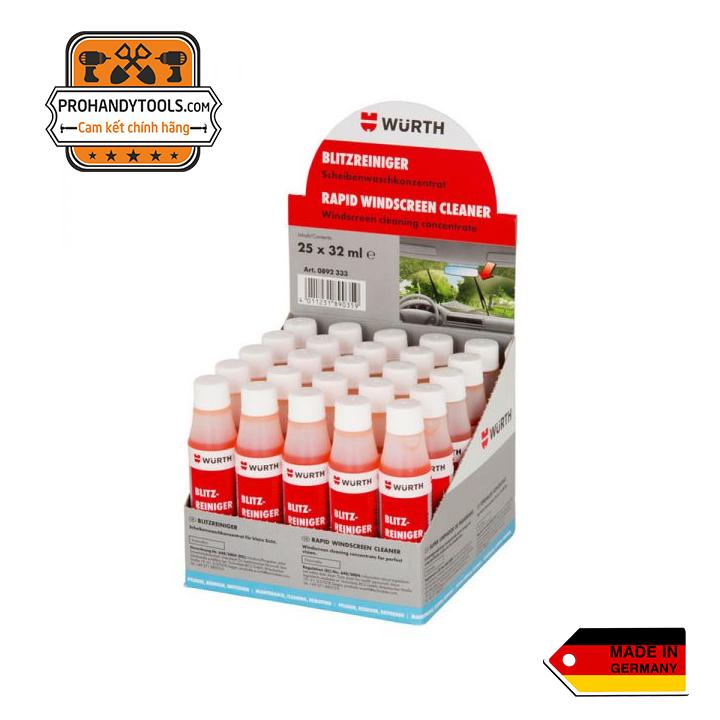 Nước Rửa Kính Chắn Gió Wurth Rapid Windscreen Cleaner 32ml (Độ đậm đặc 1:100, tương đương 3 lít dung dịch sau khi pha)