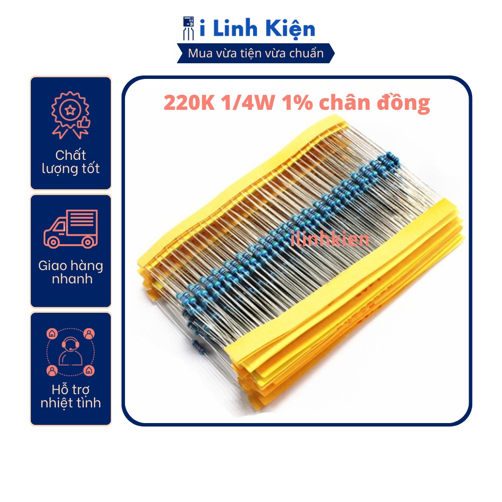 Điện trở vạch 1/4w 220k 1% chân đồng