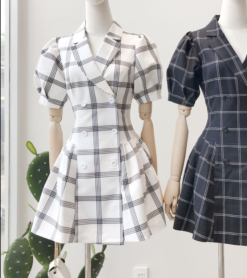 Đầm MIEU cổ vest xếp ly eo - HJ19 (Trắng)