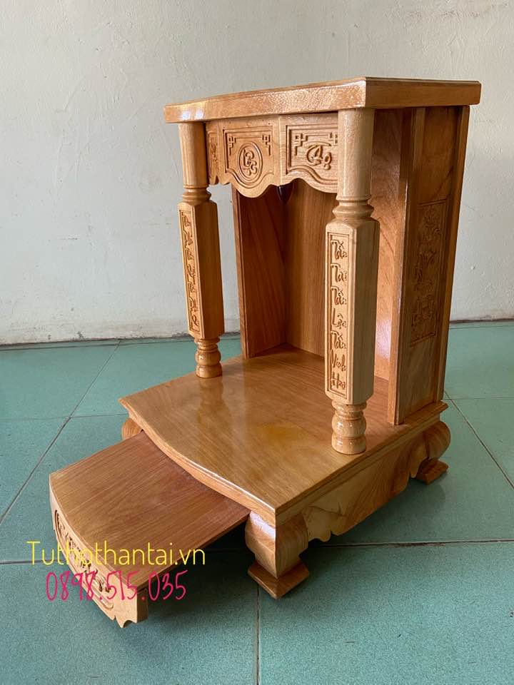 Bàn thờ thần tài cột vuông 40 x 60cm - Gỗ Gõ Đỏ