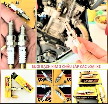 BUGI BẠCH KIM 3 CHẤU ĐÁNH LỬA CỰC MẠNH XE MÁY Ô TÔ