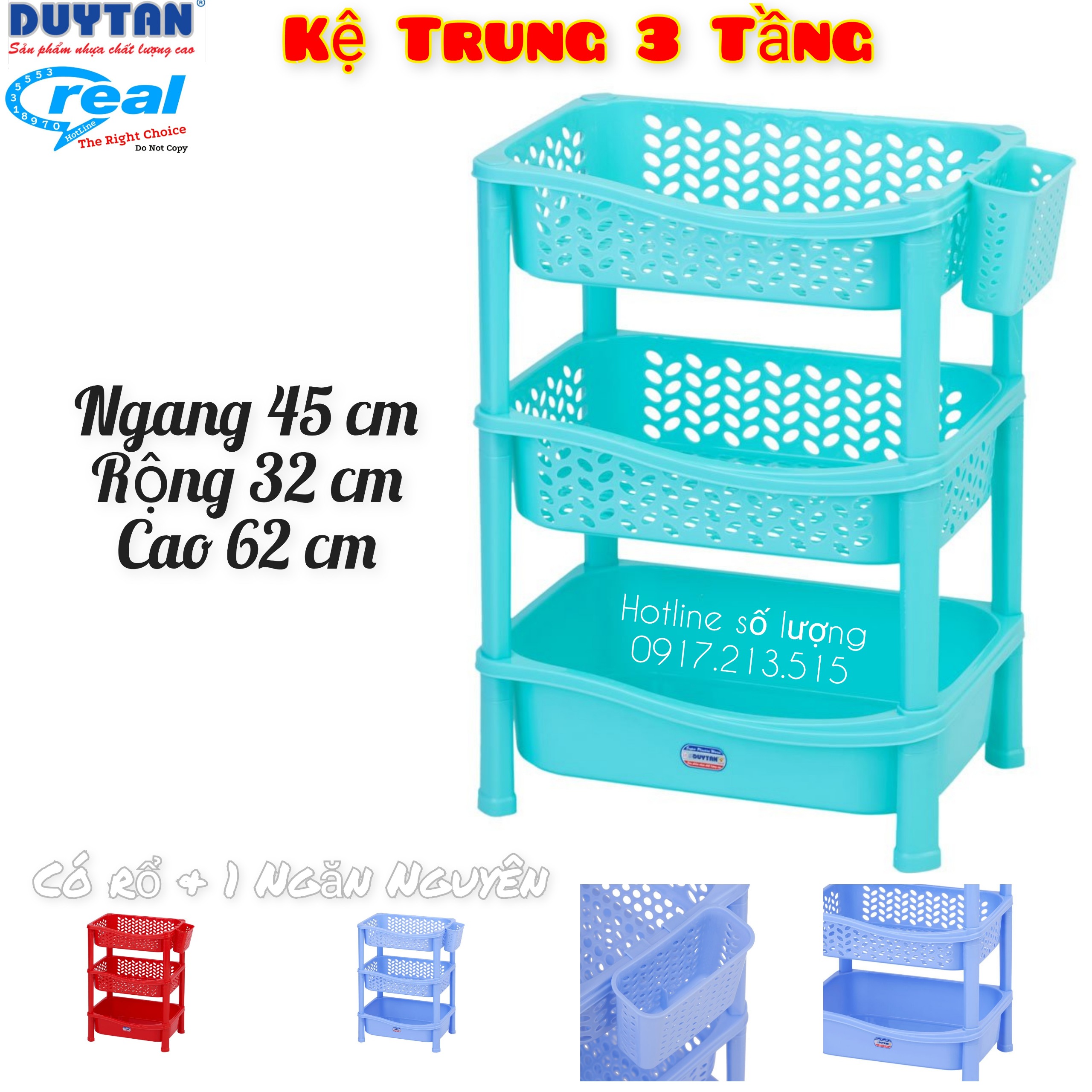 Kệ chén nhựa duy tân Trung 3 Tầng (44.5 x 31.5 x 61.5 cm - 1 NGĂN NGUYÊN)