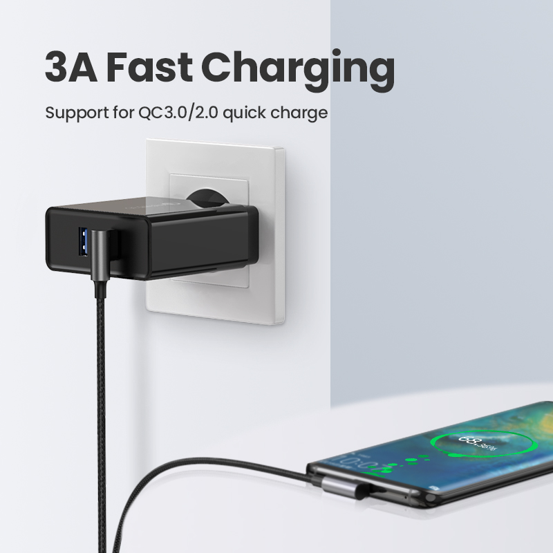 UGREEN Cáp USB C Nylon Cáp Sạc Nhanh 90 Độ Cáp Loại C, Dành Cho Xiaomi Redmi Note 9 SRedmi Note 9S Tiện Lợi Cáp Pubg Chơi Game Dành Cho Xiaomi A1/A2Mi 6/ Mi 8/Pocophone F1/Redmi Note 7/Huawei Nova 3/P9/Samsung Note 9/S8, V. V.  Model:20855