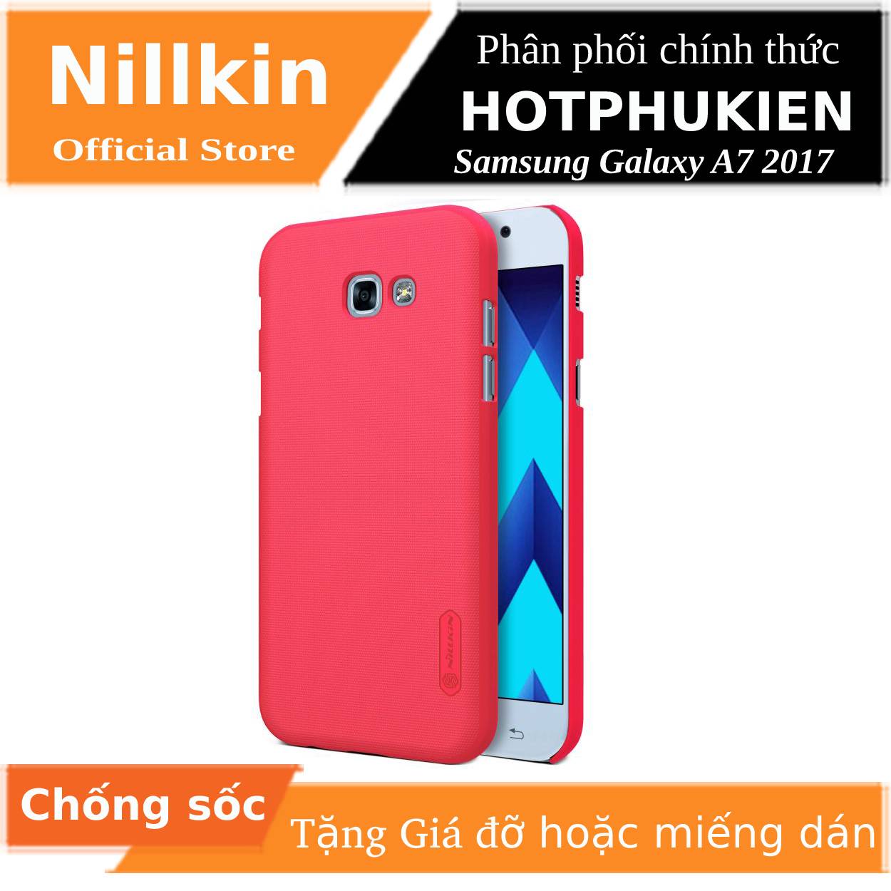 [HCM]Ốp Lưng Sần chống sốc cho Samsung Galaxy A7 2017 hiệu Nillkin Super Frosted Shield (Đính kèm giá đỡ hoặc miếng dán từ tính) - Phân phối bởi hotphukien