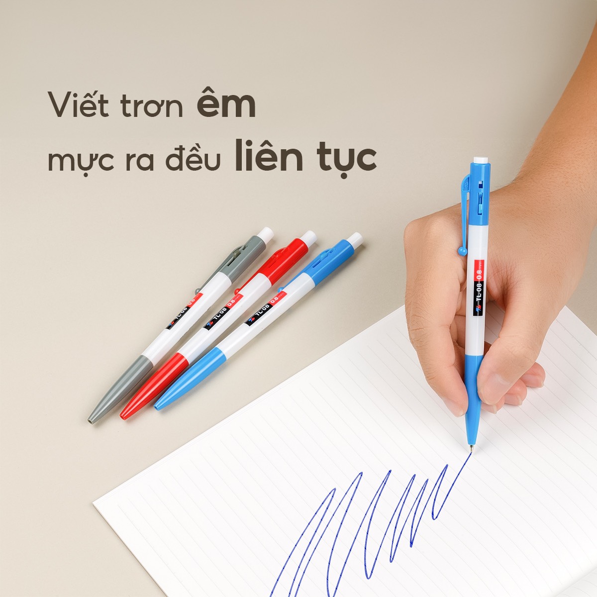 Hộp 20 cây Bút Bi Thiên Long TL08 ( xanh, đỏ, đen ) ngòi 0.8mm
