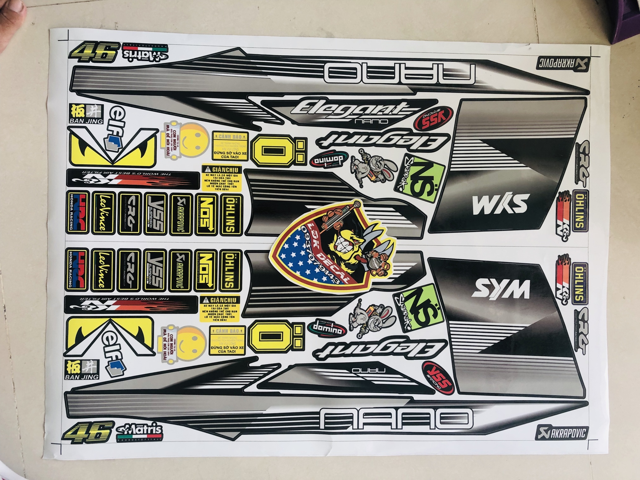 Tem rời elegant 50 2016 trắng bạc đen