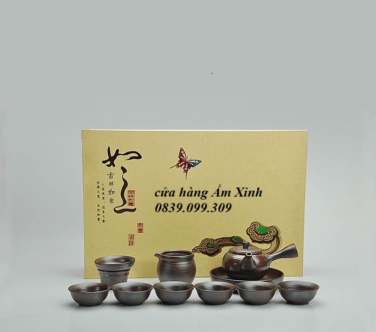 Bộ ấm chén sứ pha trà đạo Bizen Nhật Bản (đầy đủ như hình)