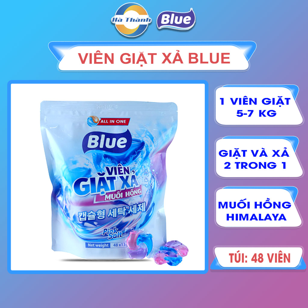 Viên Giặt Xả Blue Muối Hồng túi 48 viên - Công nghệ Hàn Quốc