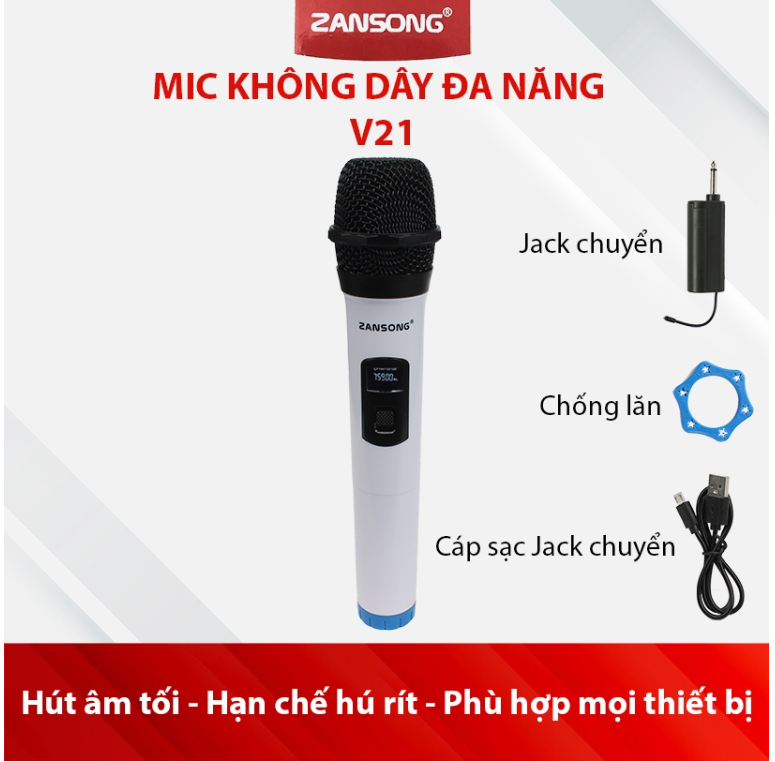 (XÃ HẾT KHO) Micro Karaoke,  Micro Đa Năng Không Dây Zansong V21 MẪU MỚI 2023
