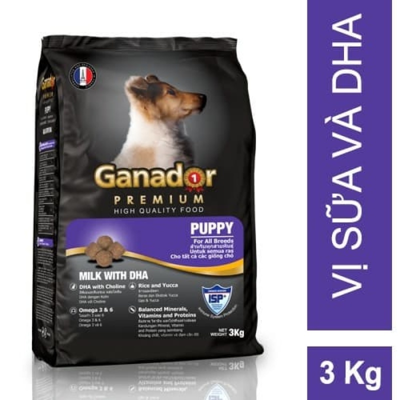 Combo 4 gói Thức ăn cho chó con vị sữa Ganador Puppy Milk with DHA 3kg